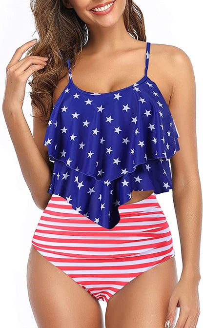 Womens Tankini Swimsuits Ruffled Tank Top Tummy Control Floral Modest Swimwear High Waisted Bikini Two Piece Bathing Suits