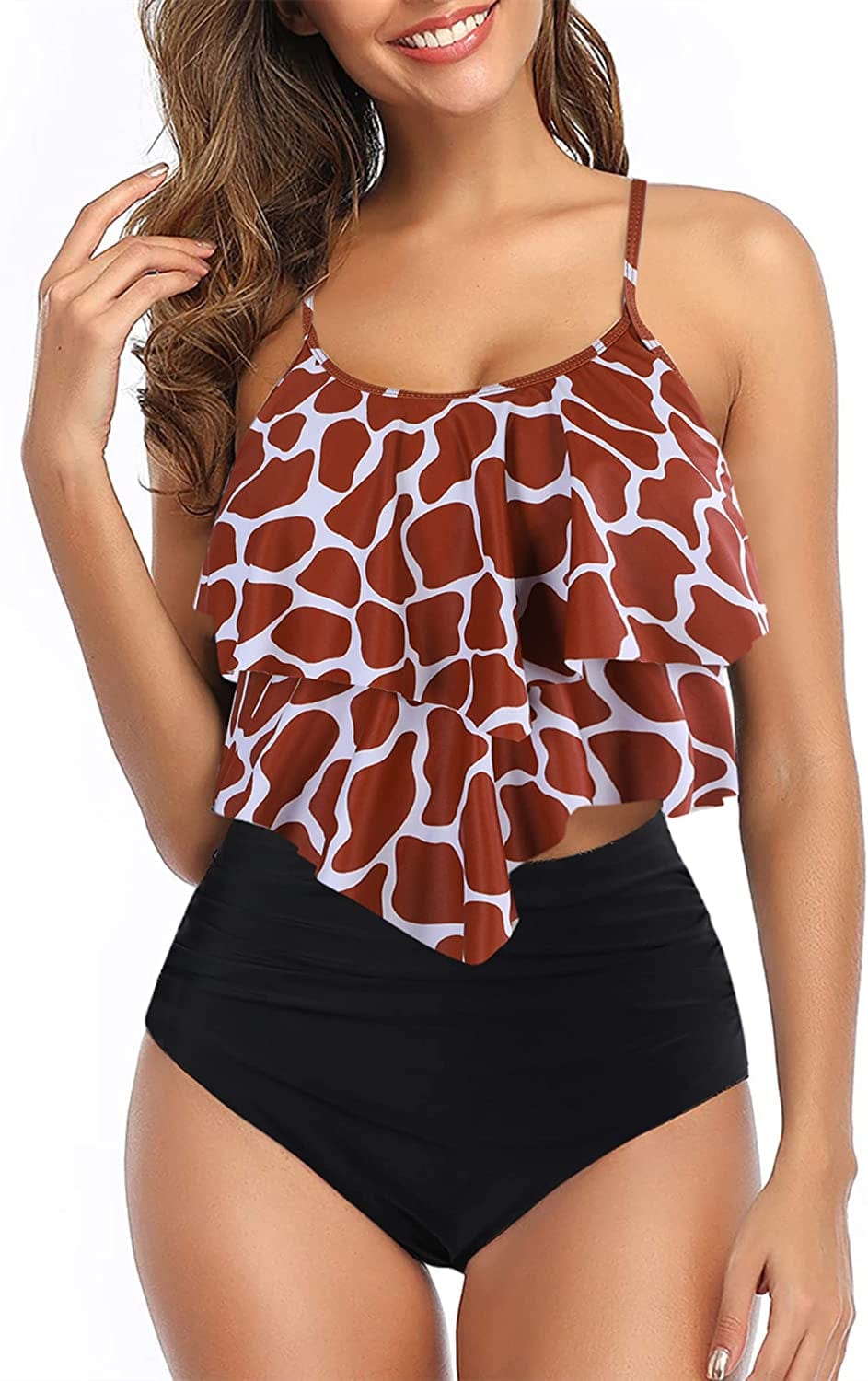 Womens Tankini Swimsuits Ruffled Tank Top Tummy Control Floral Modest Swimwear High Waisted Bikini Two Piece Bathing Suits