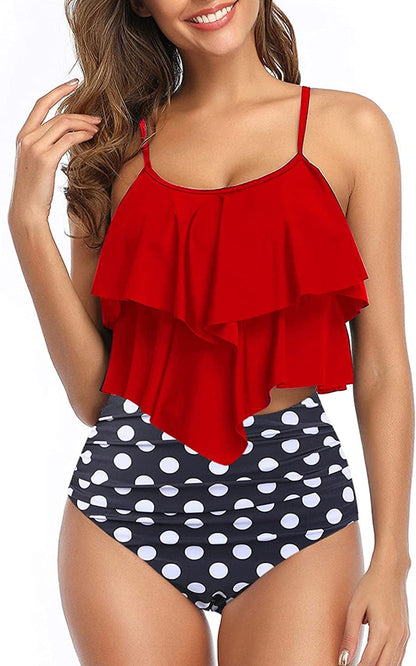 Womens Tankini Swimsuits Ruffled Tank Top Tummy Control Floral Modest Swimwear High Waisted Bikini Two Piece Bathing Suits