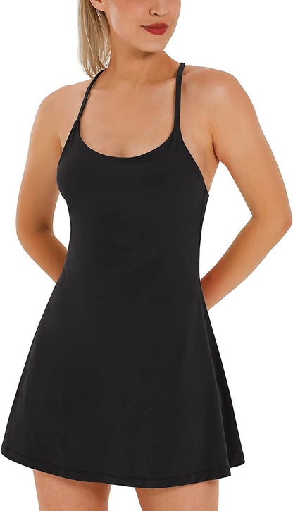 Womens Tennis Dress, Workout Dress with Built-In Bra & Shorts Pockets Exercise Dress for Golf Athletic Dresses for Women Black / Small