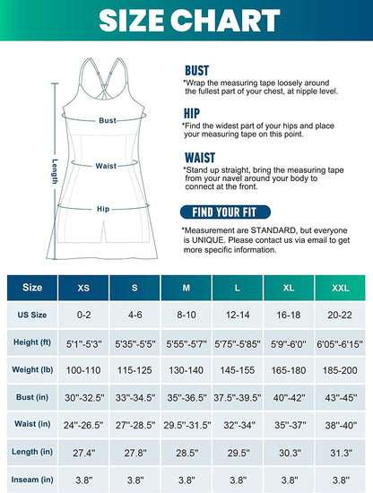 Womens Tennis Dress, Workout Dress with Built-In Bra & Shorts Pockets Exercise Dress for Golf Athletic Dresses for Women