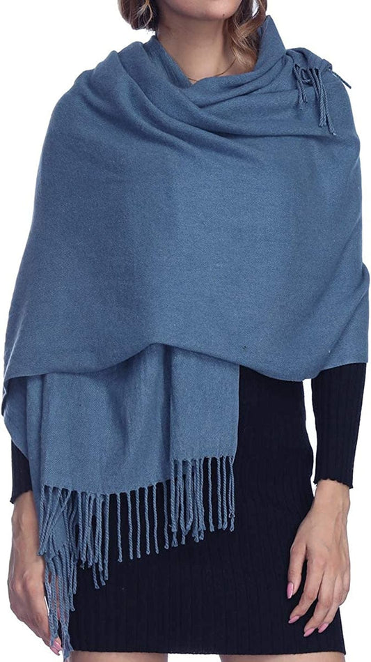 Womens Thick Soft Wool Pashmina Shawl Wrap Scarf - OHAYOMI Warm Solid Color Stole Apparel & Accessories > Clothing Accessories > Scarves & Shawls OHAYOMI Cyan  