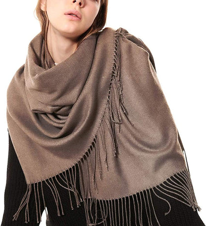 Womens Thick Soft Wool Pashmina Shawl Wrap Scarf - OHAYOMI Warm Solid Color Stole Apparel & Accessories > Clothing Accessories > Scarves & Shawls OHAYOMI Shrimp Paste  