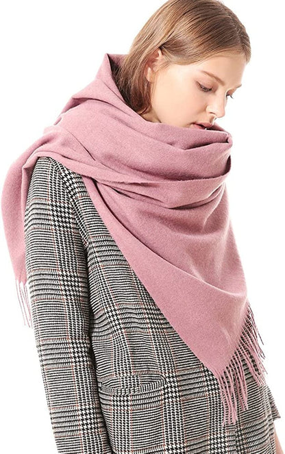 Womens Thick Soft Wool Pashmina Shawl Wrap Scarf - OHAYOMI Warm Solid Color Stole Apparel & Accessories > Clothing Accessories > Scarves & Shawls OHAYOMI Rubber Pink  