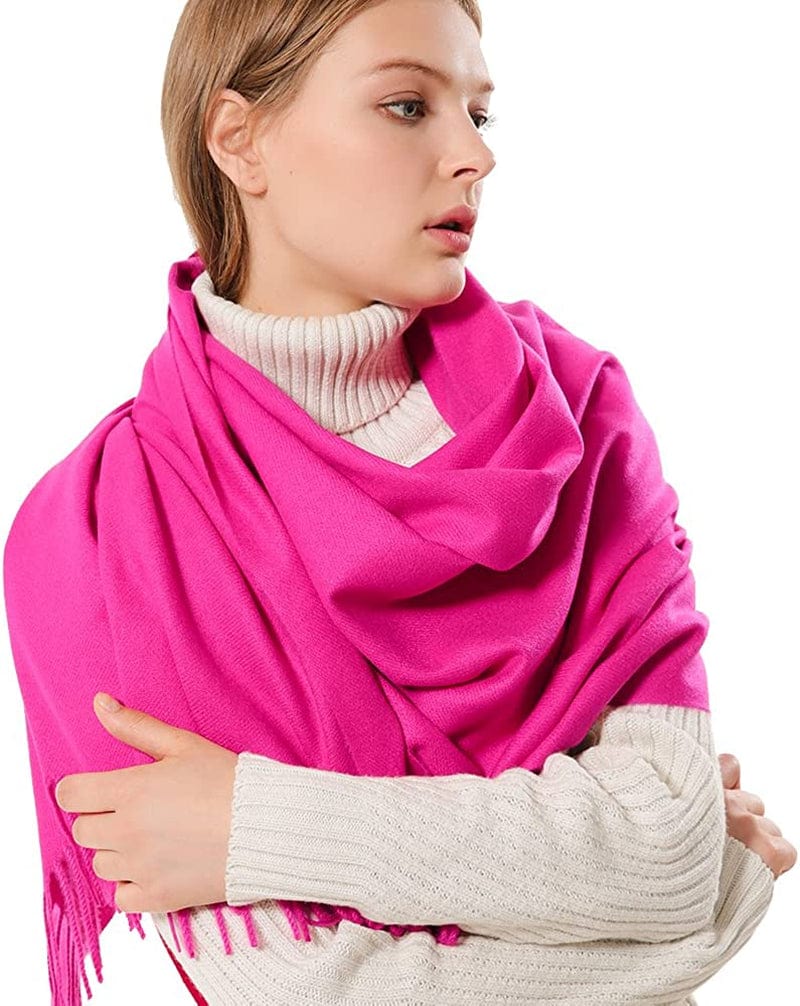 Womens Thick Soft Wool Pashmina Shawl Wrap Scarf - OHAYOMI Warm Solid Color Stole Apparel & Accessories > Clothing Accessories > Scarves & Shawls OHAYOMI Rose Red  