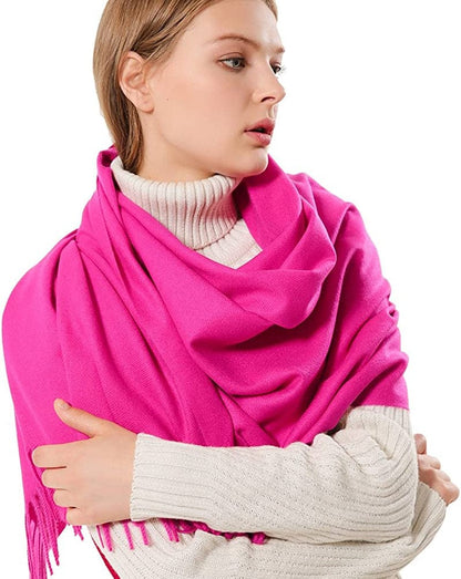 Womens Thick Soft Wool Pashmina Shawl Wrap Scarf - OHAYOMI Warm Solid Color Stole Apparel & Accessories > Clothing Accessories > Scarves & Shawls OHAYOMI Rose Red  