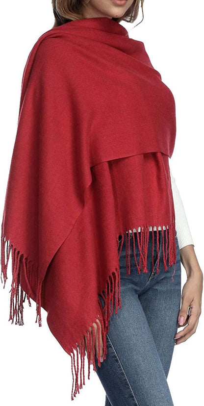 Womens Thick Soft Wool Pashmina Shawl Wrap Scarf - OHAYOMI Warm Solid Color Stole Apparel & Accessories > Clothing Accessories > Scarves & Shawls OHAYOMI Wine Red  
