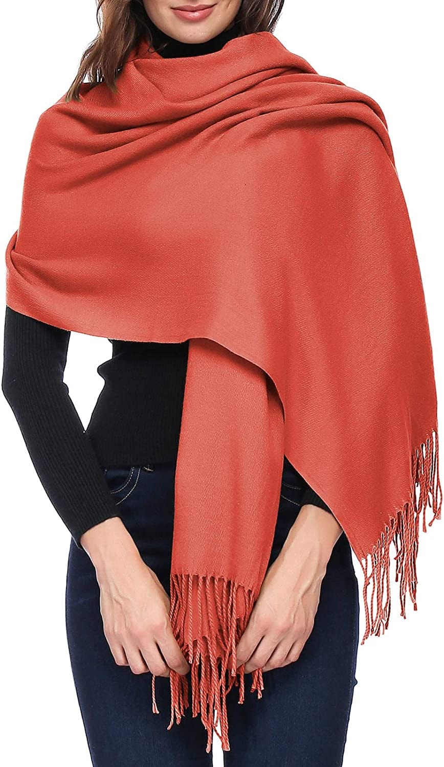Womens Thick Soft Wool Pashmina Shawl Wrap Scarf - OHAYOMI Warm Solid Color Stole Apparel & Accessories > Clothing Accessories > Scarves & Shawls OHAYOMI Maple Leaf  