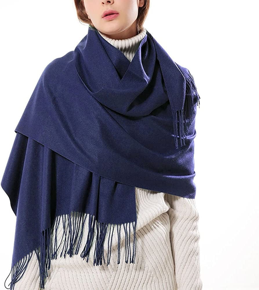 Womens Thick Soft Wool Pashmina Shawl Wrap Scarf - OHAYOMI Warm Solid Color Stole Apparel & Accessories > Clothing Accessories > Scarves & Shawls OHAYOMI Navy  
