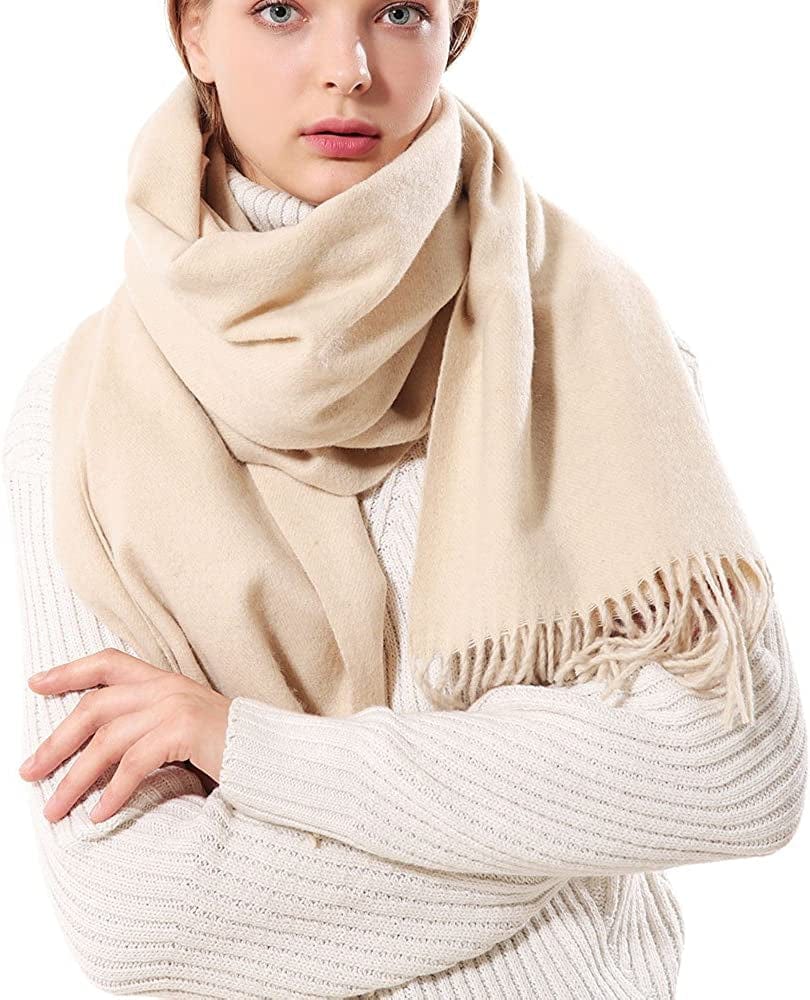 Womens Thick Soft Wool Pashmina Shawl Wrap Scarf - OHAYOMI Warm Solid Color Stole Apparel & Accessories > Clothing Accessories > Scarves & Shawls OHAYOMI Beige  