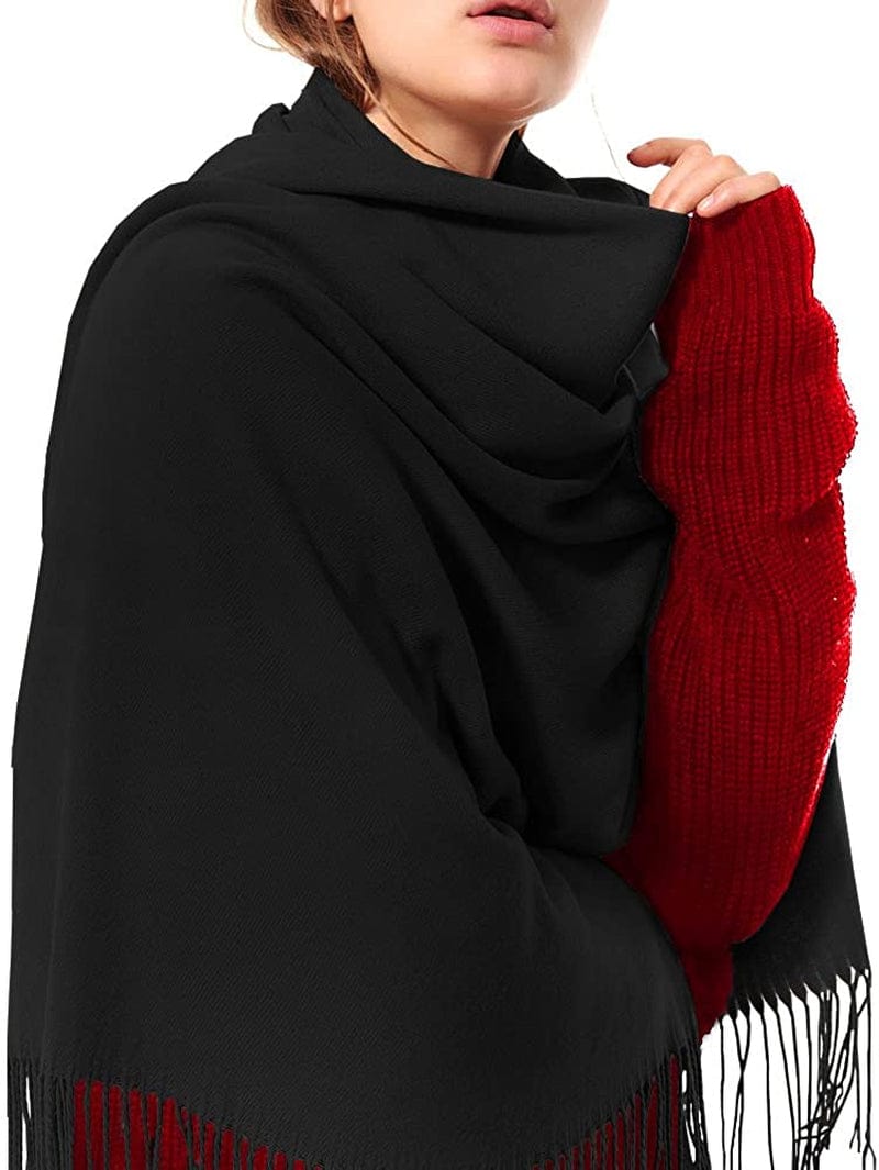 Womens Thick Soft Wool Pashmina Shawl Wrap Scarf - OHAYOMI Warm Solid Color Stole Apparel & Accessories > Clothing Accessories > Scarves & Shawls OHAYOMI Black  