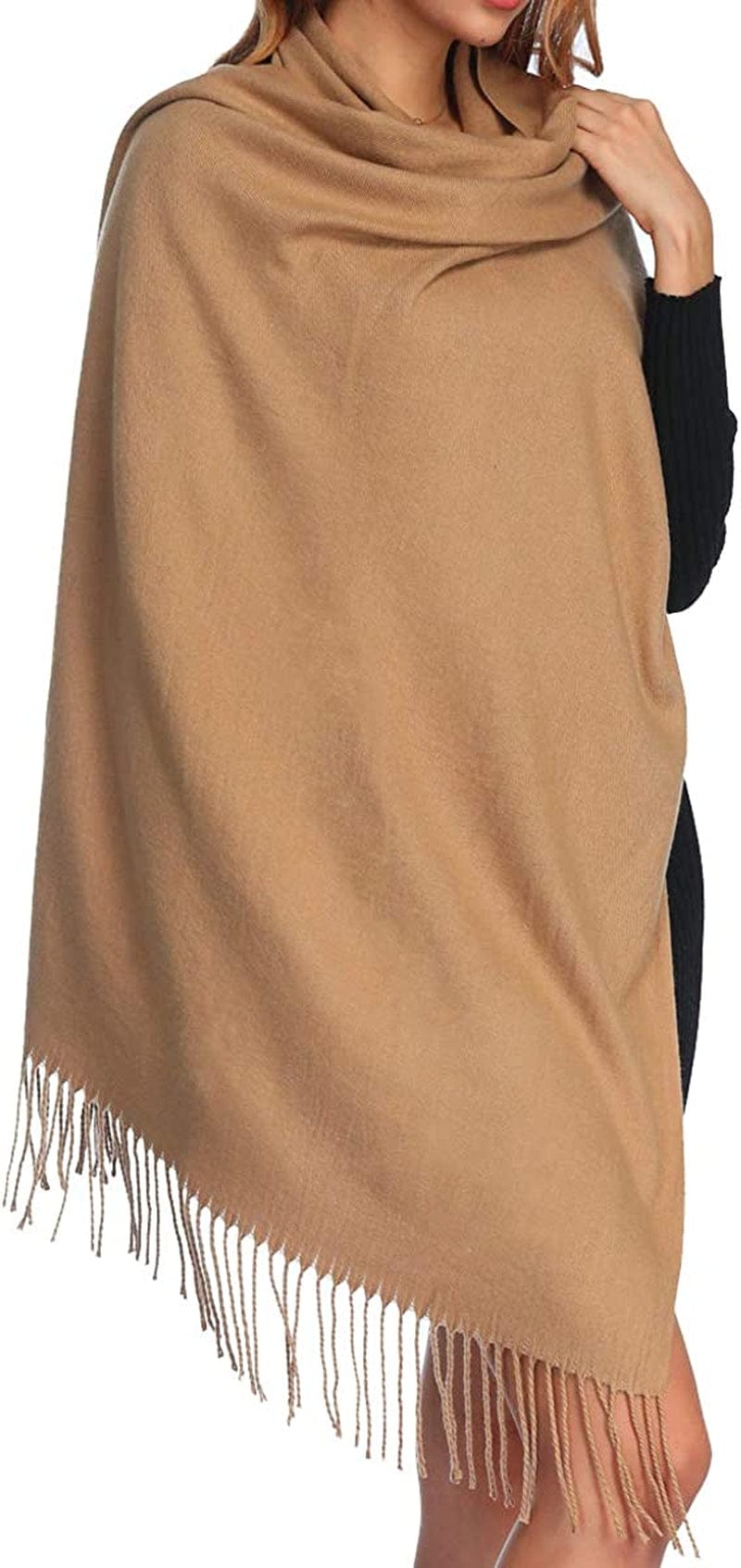 Womens Thick Soft Wool Pashmina Shawl Wrap Scarf - OHAYOMI Warm Solid Color Stole Apparel & Accessories > Clothing Accessories > Scarves & Shawls OHAYOMI Camel  