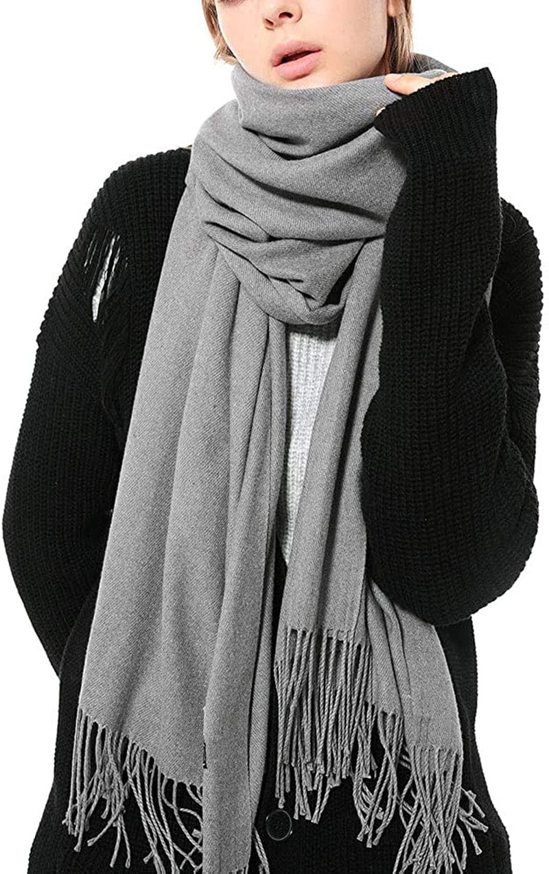 Womens Thick Soft Wool Pashmina Shawl Wrap Scarf - OHAYOMI Warm Solid Color Stole Apparel & Accessories > Clothing Accessories > Scarves & Shawls OHAYOMI Gray  
