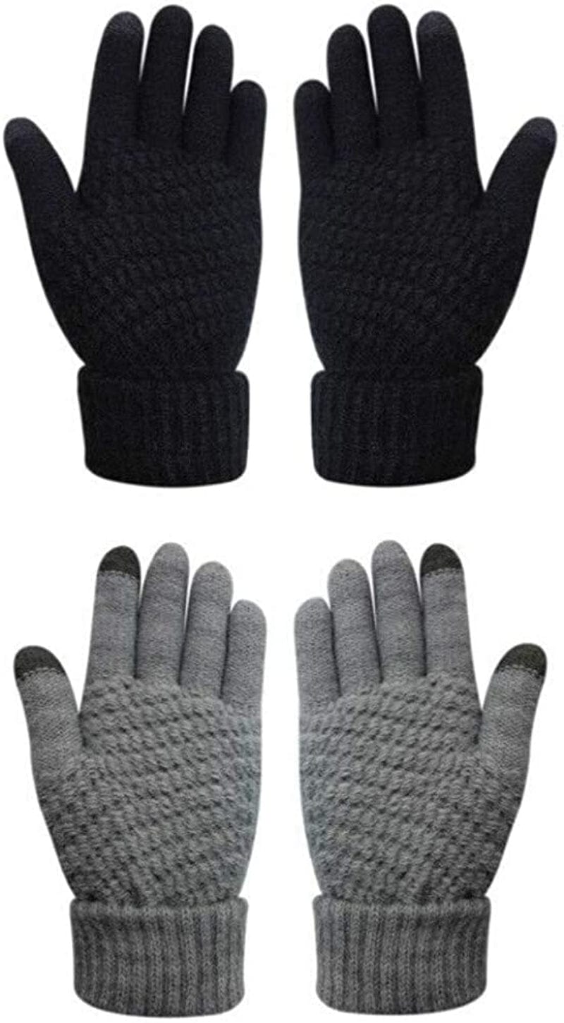 Womens Touch Screen Warm Soft Winter Knit Texting Gloves Cute Fashion Mittens for Smartphone Apparel & Accessories > Clothing Accessories > Gloves & Mittens JUMISEE 2 Pairs (Black + Grey)  