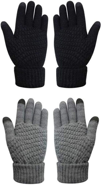 Womens Touch Screen Warm Soft Winter Knit Texting Gloves Cute Fashion Mittens for Smartphone Apparel & Accessories > Clothing Accessories > Gloves & Mittens JUMISEE 2 Pairs (Black + Grey)  
