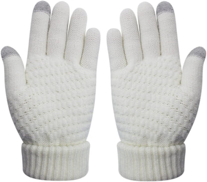 Womens Touch Screen Warm Soft Winter Knit Texting Gloves Cute Fashion Mittens for Smartphone Apparel & Accessories > Clothing Accessories > Gloves & Mittens JUMISEE White  