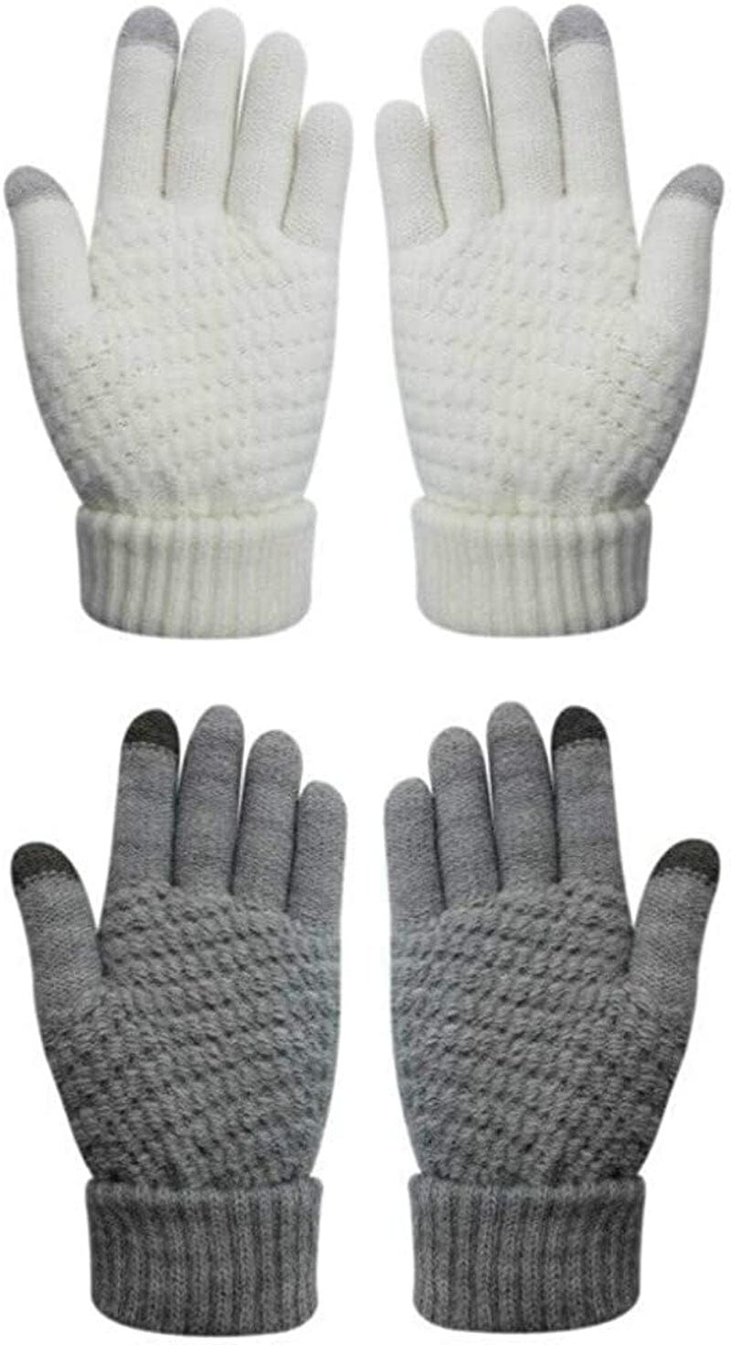 Womens Touch Screen Warm Soft Winter Knit Texting Gloves Cute Fashion Mittens for Smartphone Apparel & Accessories > Clothing Accessories > Gloves & Mittens JUMISEE 2 Pairs (Grey+ White)  