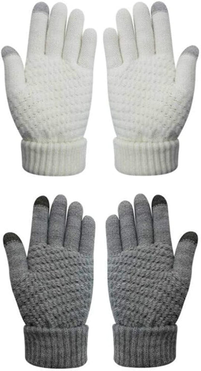 Womens Touch Screen Warm Soft Winter Knit Texting Gloves Cute Fashion Mittens for Smartphone Apparel & Accessories > Clothing Accessories > Gloves & Mittens JUMISEE 2 Pairs (Grey+ White)  