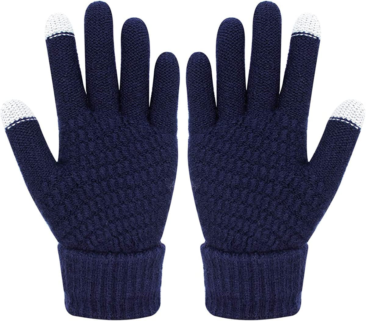 Womens Touch Screen Warm Soft Winter Knit Texting Gloves Cute Fashion Mittens for Smartphone Apparel & Accessories > Clothing Accessories > Gloves & Mittens JUMISEE Navy Blue  