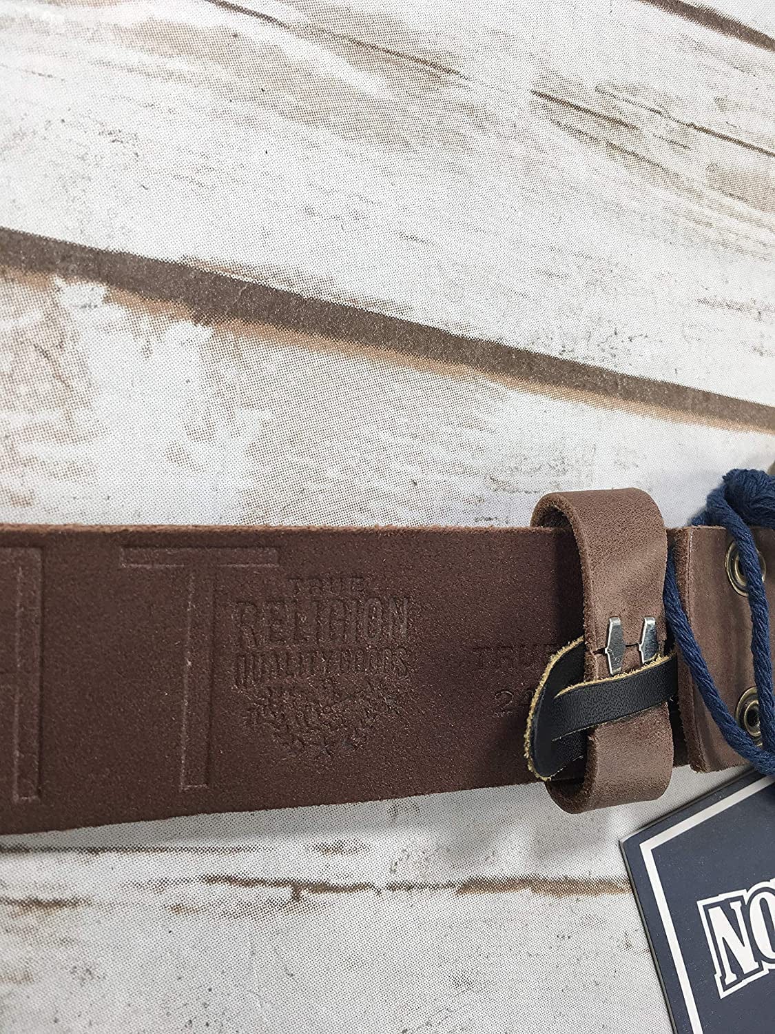 Womens True Religion Jeans Leather Belt Brown Embossed Logo Hardware Horseshoe Buckle Apparel & Accessories > Clothing Accessories > Belts True Religion   