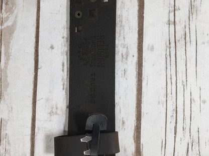 Womens True Religion Jeans Leather Belt Brown Studded Buddha Hardware Logo Horseshoe Buckle Apparel & Accessories > Clothing Accessories > Belts True Religion   