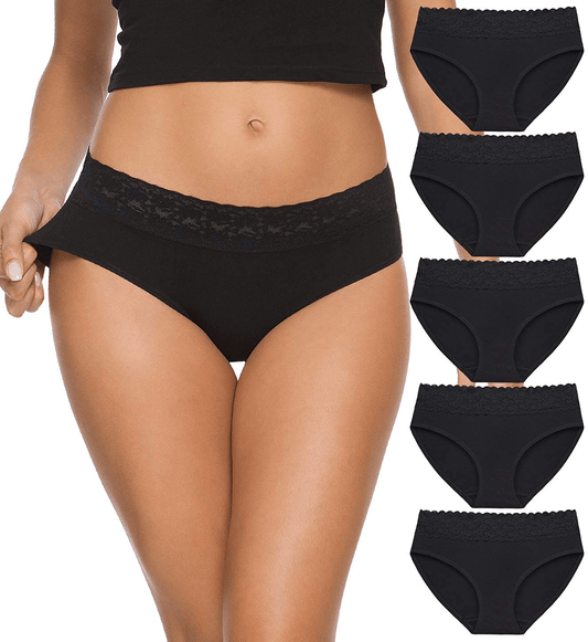 Womens Underwear Cotton Panties for Women Underpants Briefs Hipster Lace Bikini Pack Apparel & Accessories > Clothing > Underwear & Socks > Underwear GNEPH Black Large 