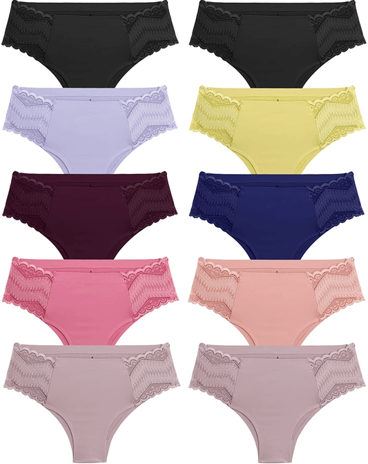 Womens Underwear Seamless Soft Stretch Lace Bikini Laser Cut Hipster Panties No Show Underwear Cheeky 6 Pack S-XL Apparel & Accessories > Clothing > Underwear & Socks > Underwear Take Talk Setc-10pack Large 