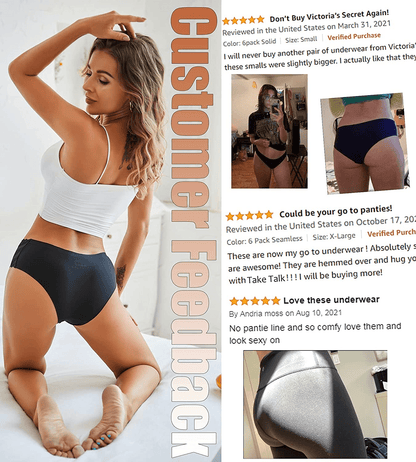 Womens Underwear Seamless Soft Stretch Lace Bikini Laser Cut Hipster Panties No Show Underwear Cheeky 6 Pack S-XL Apparel & Accessories > Clothing > Underwear & Socks > Underwear Take Talk   