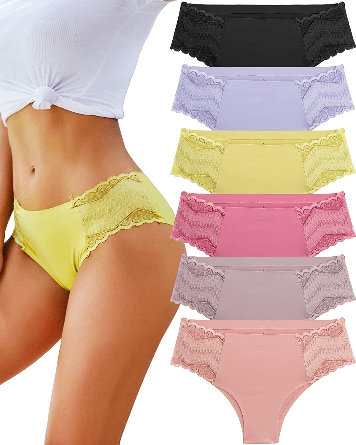 Womens Underwear Seamless Soft Stretch Lace Bikini Laser Cut Hipster Panties No Show Underwear Cheeky 6 Pack S-XL Apparel & Accessories > Clothing > Underwear & Socks > Underwear Take Talk Setb-6pack Small 