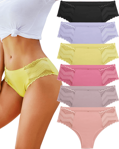 Womens Underwear Seamless Soft Stretch Lace Bikini Laser Cut Hipster Panties No Show Underwear Cheeky 6 Pack S-XL Apparel & Accessories > Clothing > Underwear & Socks > Underwear Take Talk Setb-6pack Small 
