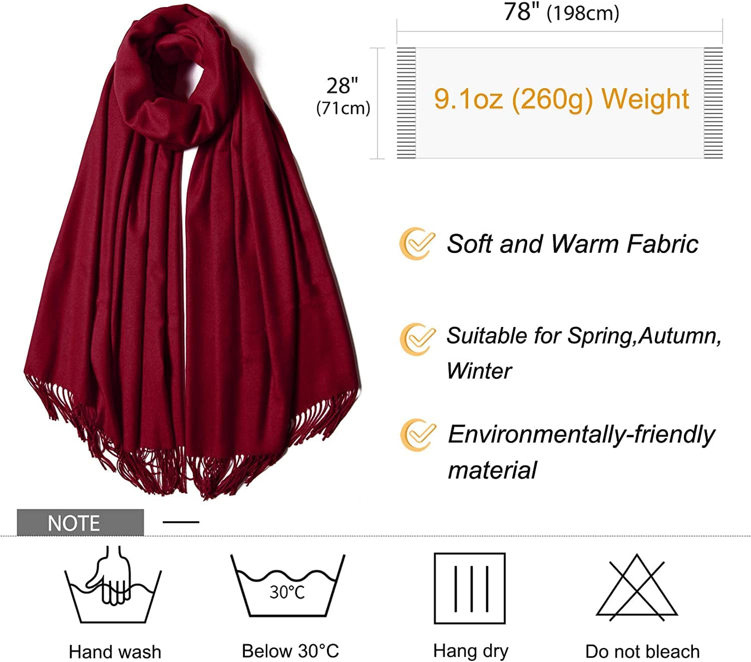 Womens Winter Scarf Cashmere Feel Pashmina Shawl Wraps Soft Warm Blanket Scarves for Women Apparel & Accessories > Clothing Accessories > Scarves & Shawls No   