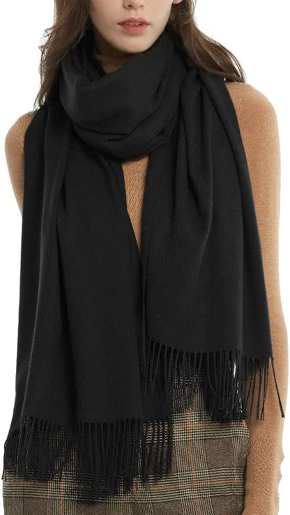 Womens Winter Scarf Cashmere Feel Pashmina Shawl Wraps Soft Warm Blanket Scarves for Women Apparel & Accessories > Clothing Accessories > Scarves & Shawls No 01-black One Size 