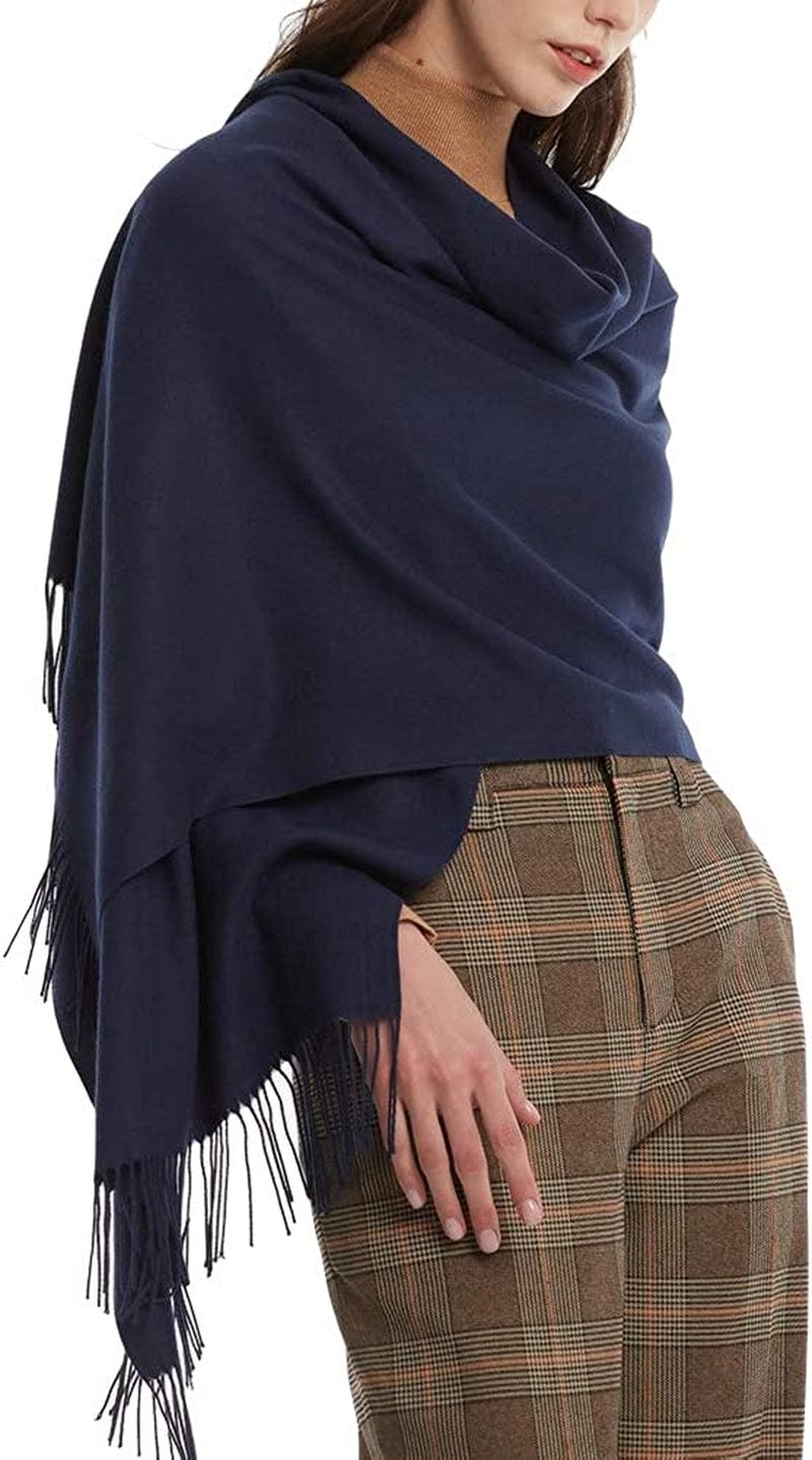 Womens Winter Scarf Cashmere Feel Pashmina Shawl Wraps Soft Warm Blanket Scarves for Women Apparel & Accessories > Clothing Accessories > Scarves & Shawls No 02-blue Navy One Size 