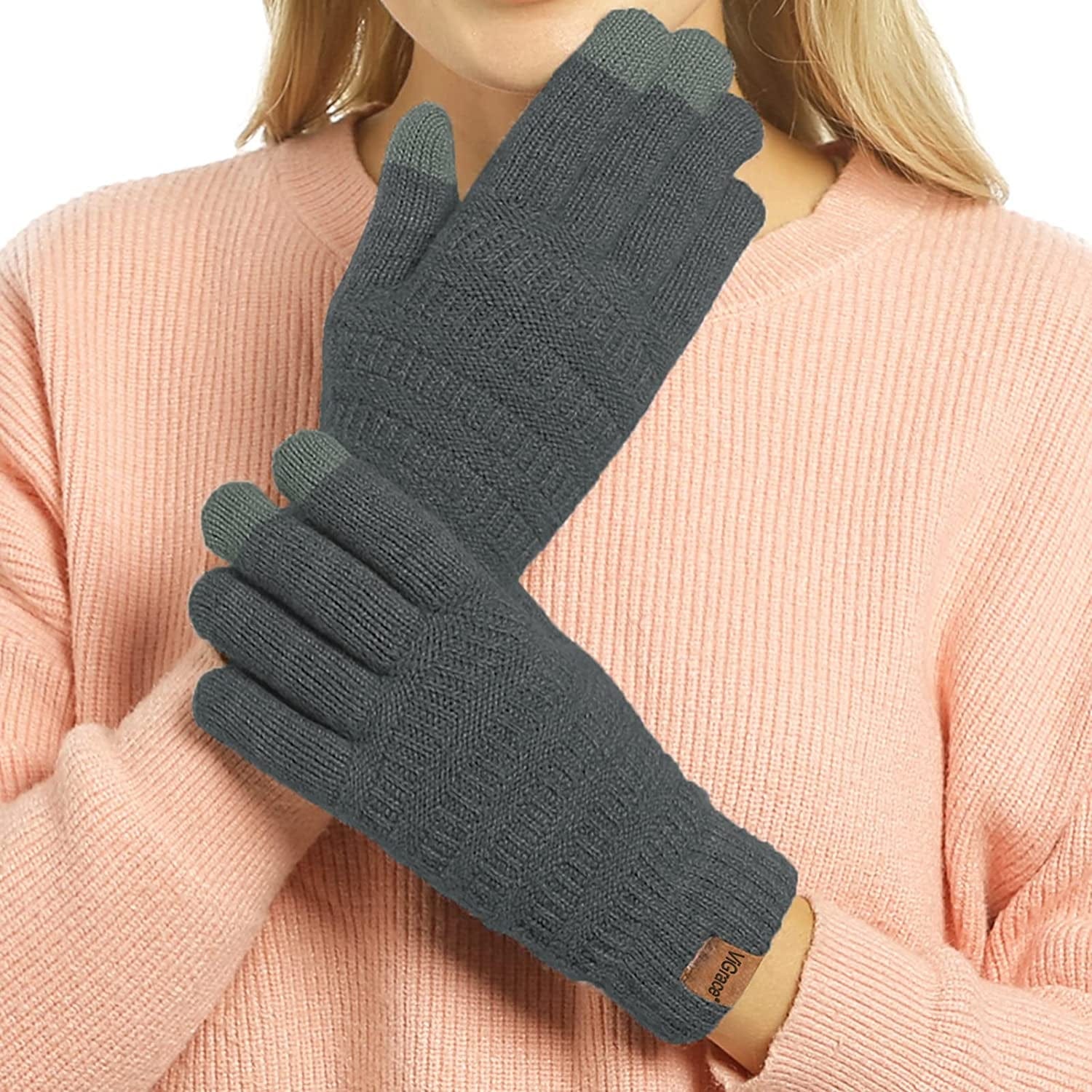 Womens Winter Touchscreen Gloves Cable Knit Warm Lined 3 Fingers Dual-Layer Touch Screen Texting Mitten Glove for Women Apparel & Accessories > Clothing Accessories > Gloves & Mittens ViGrace Charcoal  