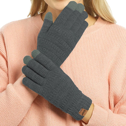 Womens Winter Touchscreen Gloves Cable Knit Warm Lined 3 Fingers Dual-Layer Touch Screen Texting Mitten Glove for Women Apparel & Accessories > Clothing Accessories > Gloves & Mittens ViGrace Charcoal  
