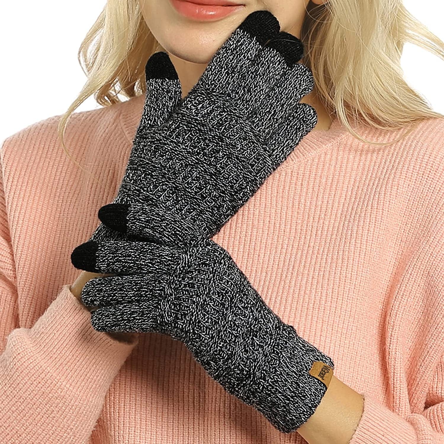 Womens Winter Touchscreen Gloves Cable Knit Warm Lined 3 Fingers Dual-Layer Touch Screen Texting Mitten Glove for Women Apparel & Accessories > Clothing Accessories > Gloves & Mittens ViGrace Monochrome  