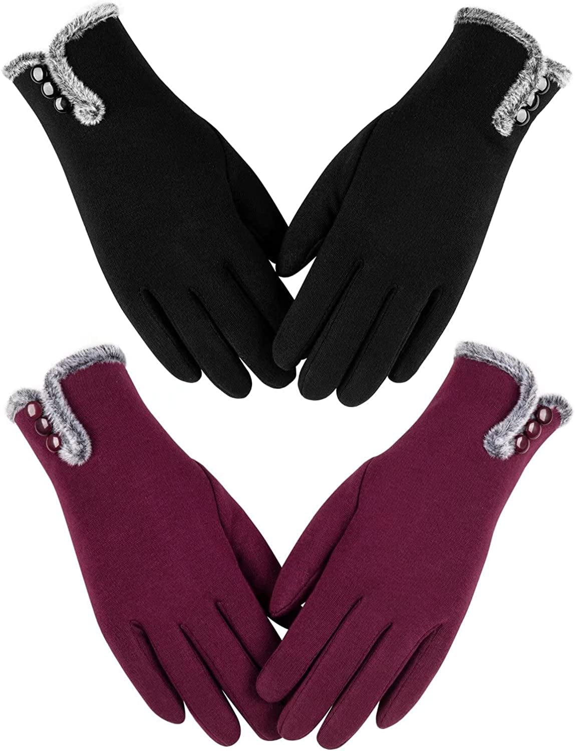 Womens Winter Warm Gloves with Sensitive Touch Screen Texting Fingers, Fleece Lined Windproof Gloves Apparel & Accessories > Clothing Accessories > Gloves & Mittens Alepo Black Burgundy Medium 