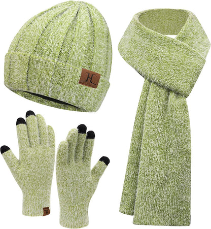 Womens Winter Warm Knit Beanie Hat Touchscreen Gloves Long Scarf Set with Fleece Lined Skull Caps Neck Scarves for Women Men Apparel & Accessories > Clothing Accessories > Gloves & Mittens FZ FANTASTIC ZONE Hat&scarf&gloves-green One Size 