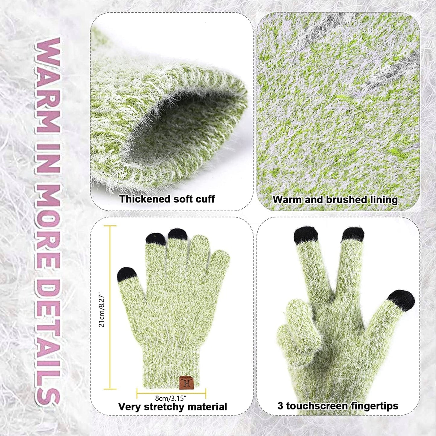 Womens Winter Warm Knit Beanie Hat Touchscreen Gloves Long Scarf Set with Fleece Lined Skull Caps Neck Scarves for Women Men Apparel & Accessories > Clothing Accessories > Gloves & Mittens FZ FANTASTIC ZONE   