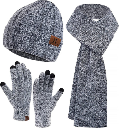 Womens Winter Warm Knit Beanie Hat Touchscreen Gloves Long Scarf Set with Fleece Lined Skull Caps Neck Scarves for Women Men Apparel & Accessories > Clothing Accessories > Gloves & Mittens FZ FANTASTIC ZONE Hat&scarf&gloves-dark Blue One Size 