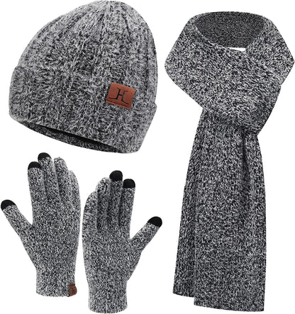 Womens Winter Warm Knit Beanie Hat Touchscreen Gloves Long Scarf Set with Fleece Lined Skull Caps Neck Scarves for Women Men Apparel & Accessories > Clothing Accessories > Gloves & Mittens FZ FANTASTIC ZONE Hat&scarf&gloves-black One Size 
