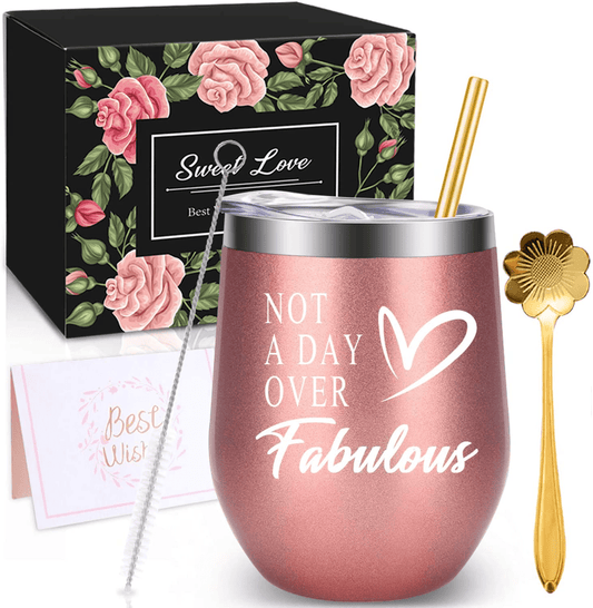 WONDAY Gifts for Women-Birthday Gifts for Women-Wine Gifts Ideas for Women, Mother, BFF, Mom, Friends, Wife, Daughter, Sister, 12 OZ Stainless Steel Wine Tumbler with Lid and Coffee Spoon (RoseGold) Arts & Entertainment > Party & Celebration > Gift Giving WONDAY RoseGold  