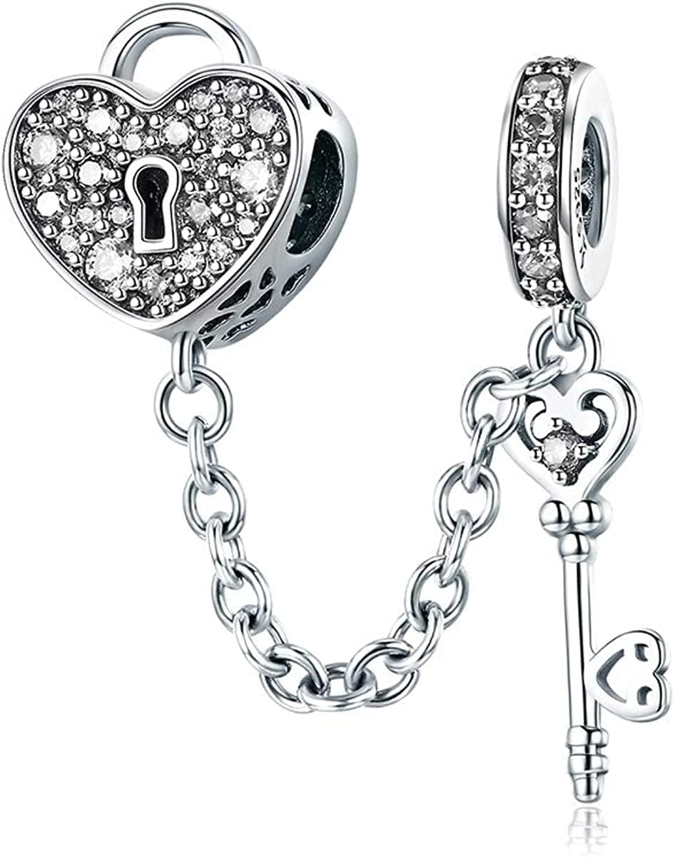 WOSTU 925 Sterling Silver Exquisite Charms Pink Love Heart Bead Charm for Bracelets the Key of Heart Charms Beads for Women Girls… Apparel & Accessories > Jewelry > Bracelets WOSTU White  