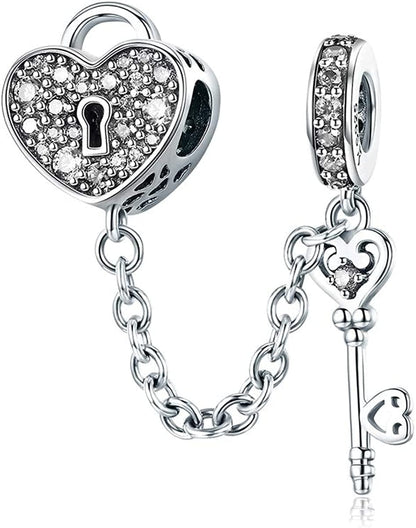 WOSTU 925 Sterling Silver Exquisite Charms Pink Love Heart Bead Charm for Bracelets the Key of Heart Charms Beads for Women Girls… Apparel & Accessories > Jewelry > Bracelets WOSTU White  