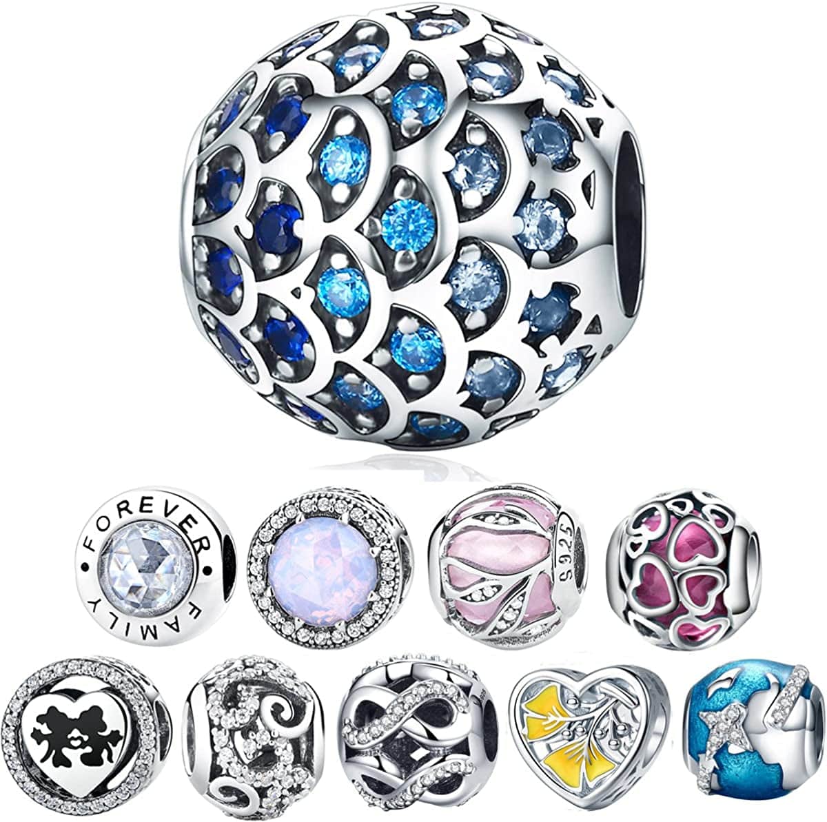 WOSTU 925 Sterling Silver Exquisite Charms Pink Love Heart Bead Charm for Bracelets the Key of Heart Charms Beads for Women Girls… Apparel & Accessories > Jewelry > Bracelets WOSTU Wave  