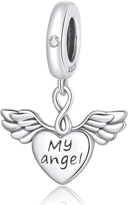 WOSTU 925 Sterling Silver Exquisite Charms Pink Love Heart Bead Charm for Bracelets the Key of Heart Charms Beads for Women Girls… Apparel & Accessories > Jewelry > Bracelets WOSTU Angel Heart  