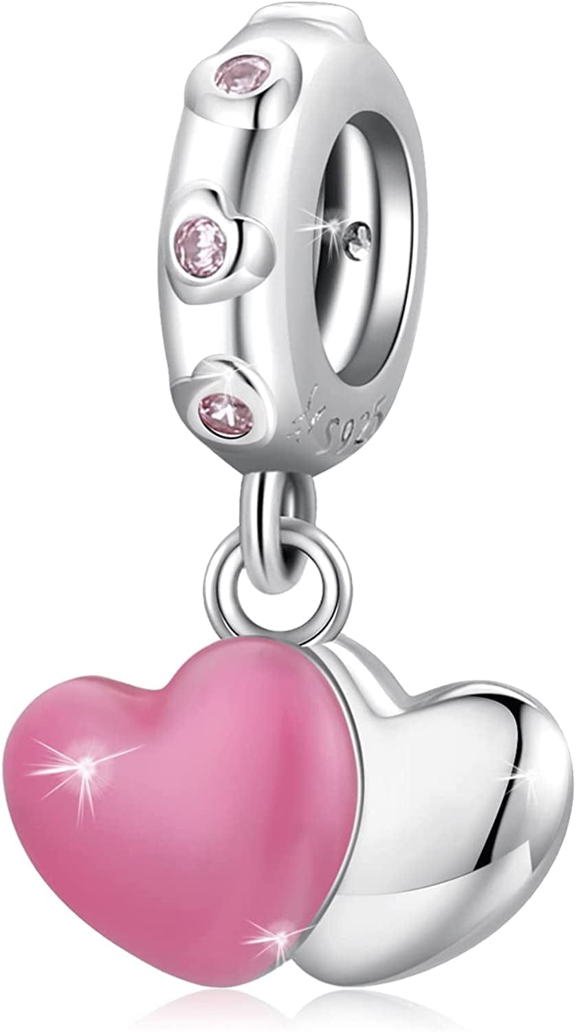 WOSTU 925 Sterling Silver Exquisite Charms Pink Love Heart Bead Charm for Bracelets the Key of Heart Charms Beads for Women Girls… Apparel & Accessories > Jewelry > Bracelets WOSTU Double love  