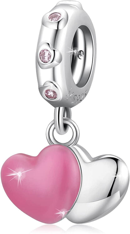 WOSTU 925 Sterling Silver Exquisite Charms Pink Love Heart Bead Charm for Bracelets the Key of Heart Charms Beads for Women Girls… Apparel & Accessories > Jewelry > Bracelets WOSTU Double love  