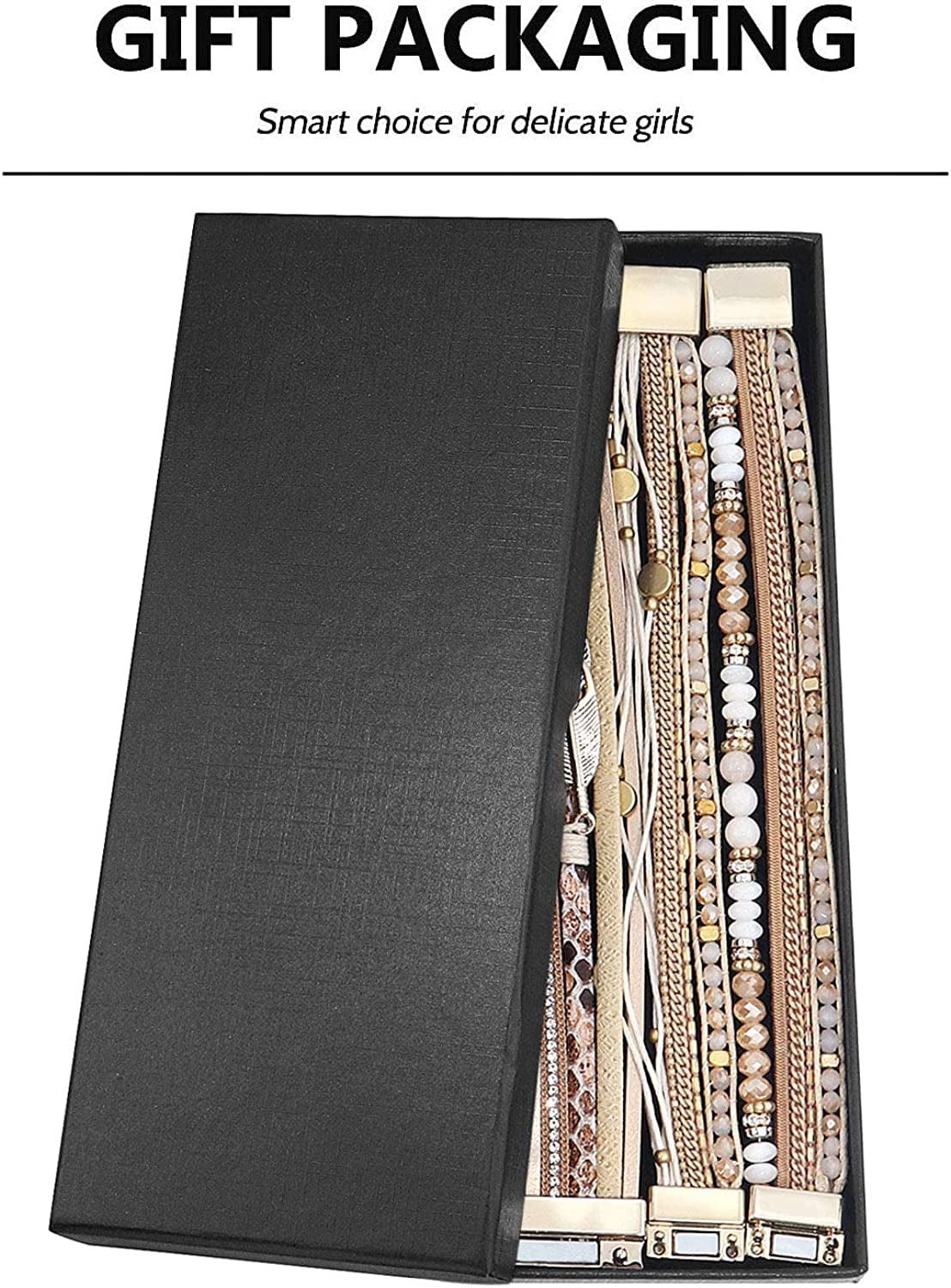 Wovanoo Leather Wrap Bracelet Set 3Pack Wrist Cuff Bracelet for Women Girls Multilayer Magnetic Clasp Bracelet Feather Tree Bead Crystal Bracelet Apparel & Accessories > Jewelry > Bracelets Wovanoo   