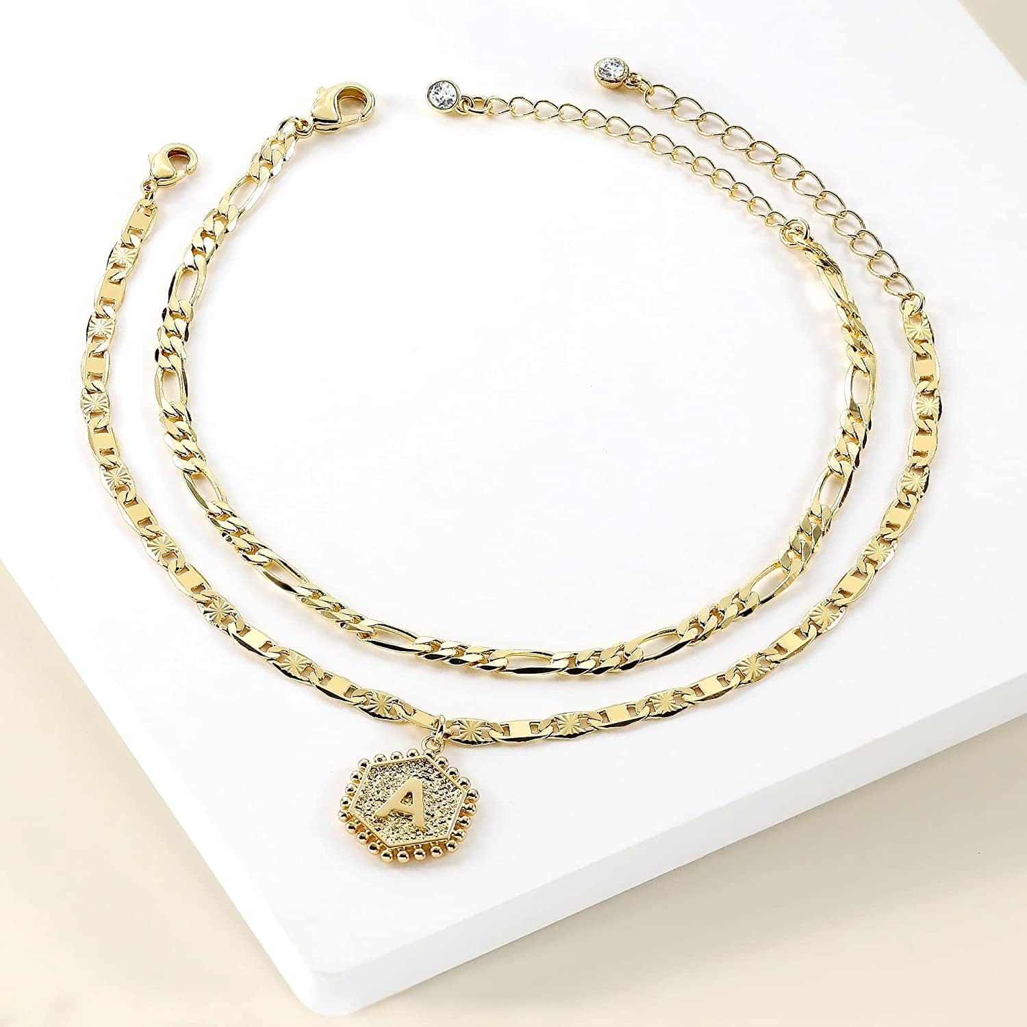 Wowshow Ankle Bracelets for Women,Gold Anklets 14K Real Gold Plated Layered Initial Anklet for Teen Girls with Letter A-Z Hexagon Pendant Apparel & Accessories > Jewelry > Anklets Wowshow   